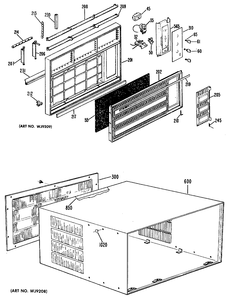 Section Diagram and Parts List for SL210  General Electric Air Conditioner