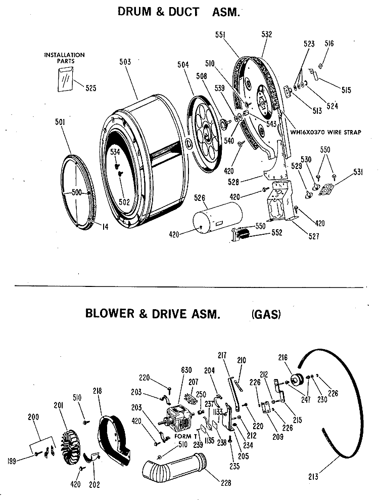 DRUM & DUCT ASM. Diagram and Parts List for DDC4492ABL  General Electric Dryer