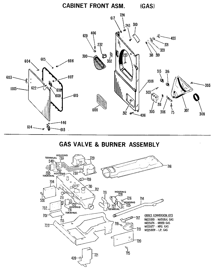 CABINET FRONT ASM. (GAS) Diagram and Parts List for DDC4492ABL  General Electric Dryer