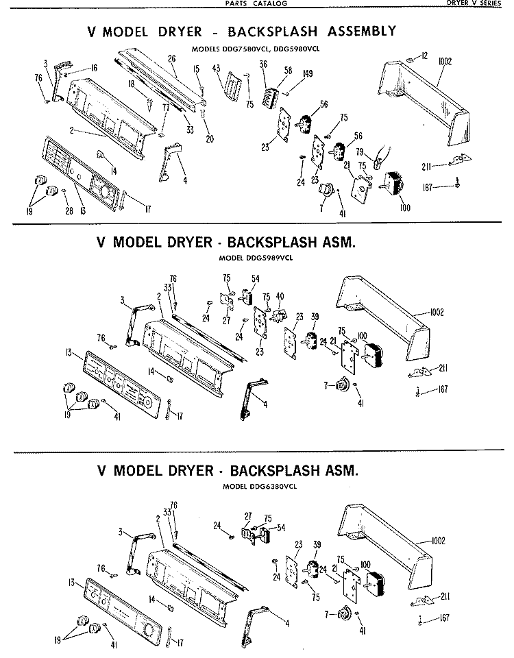 V MODEL DRYER - BACKSPLASH ASSEMBLY Diagram and Parts List for DDG5389VCL  General Electric Dryer