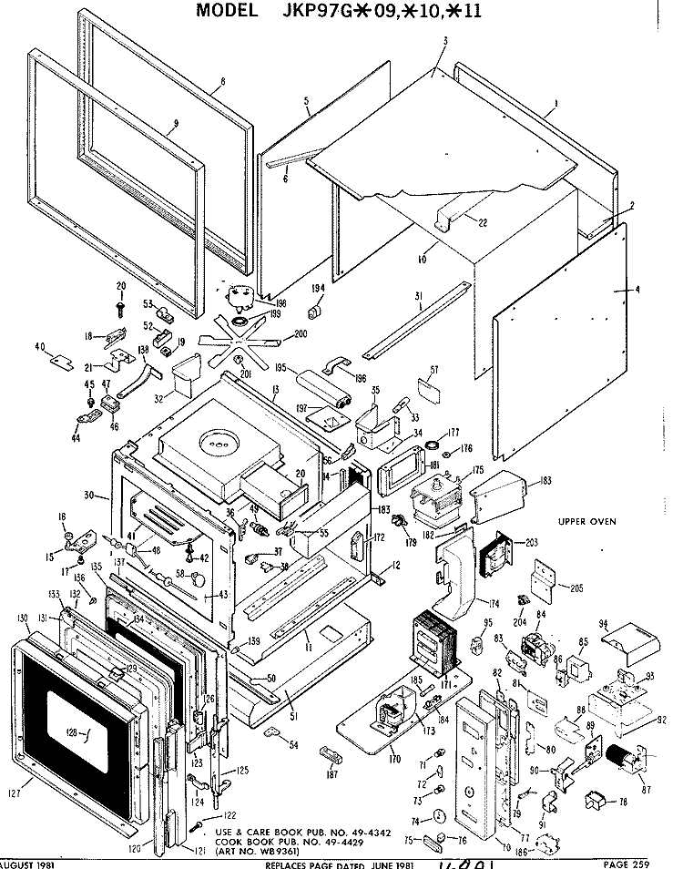 UPPER OVEN Diagram and Parts List for JKP97G*11  General Electric Microwave