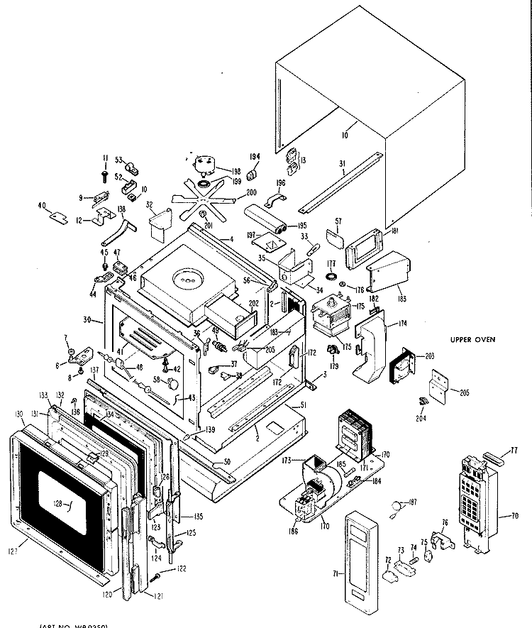 UPPER OVEN Diagram and Parts List for JX90001  General Electric Microwave