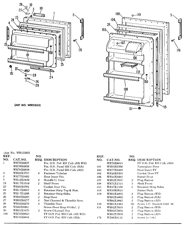 Section Diagram and Parts List for TBF17LAB  General Electric Refrigerator