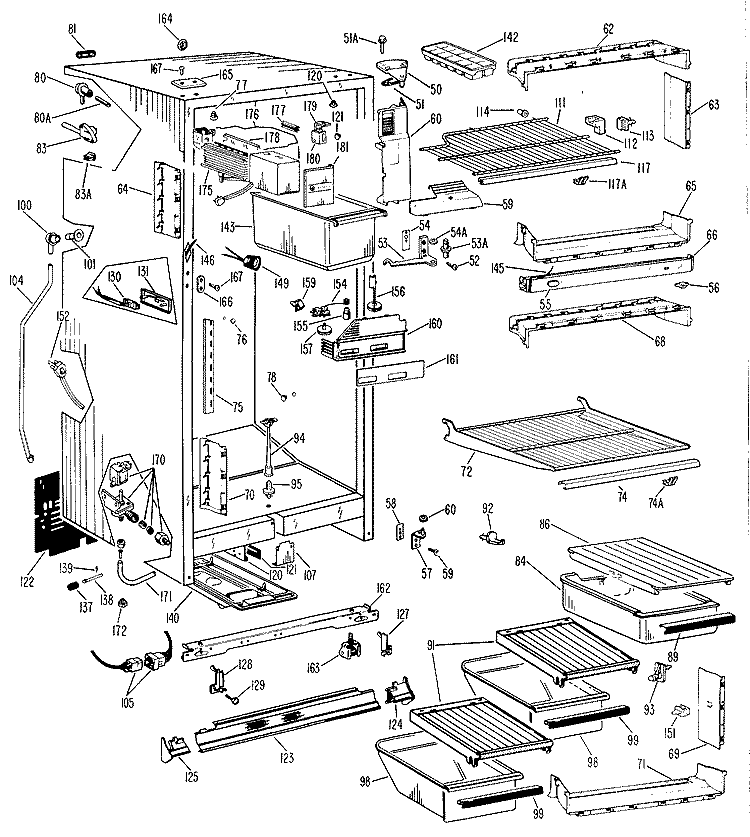 Section Diagram and Parts List for TBFM21VAB  General Electric Refrigerator