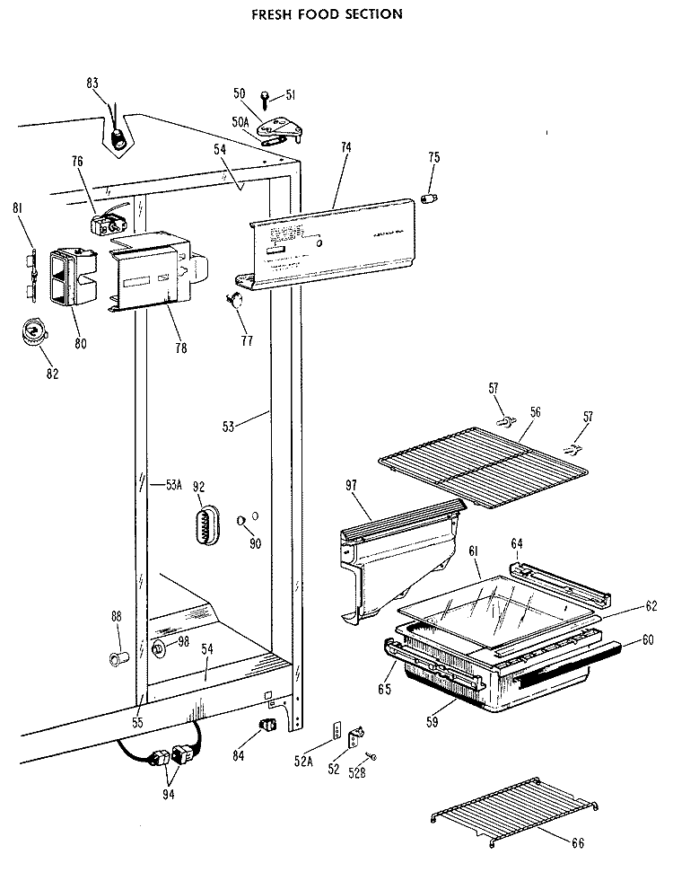 FRESH FOOD SECTION Diagram and Parts List for TFF19LAB  General Electric Refrigerator