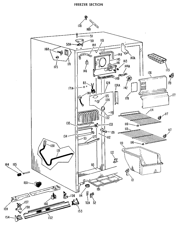 FREEZER SECTION Diagram and Parts List for TFF19LAB  General Electric Refrigerator