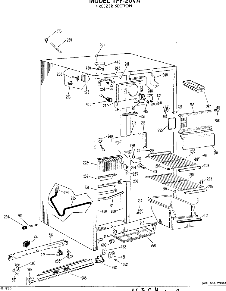 FREEZER SECTION Diagram and Parts List for TFF20VAB  General Electric Refrigerator