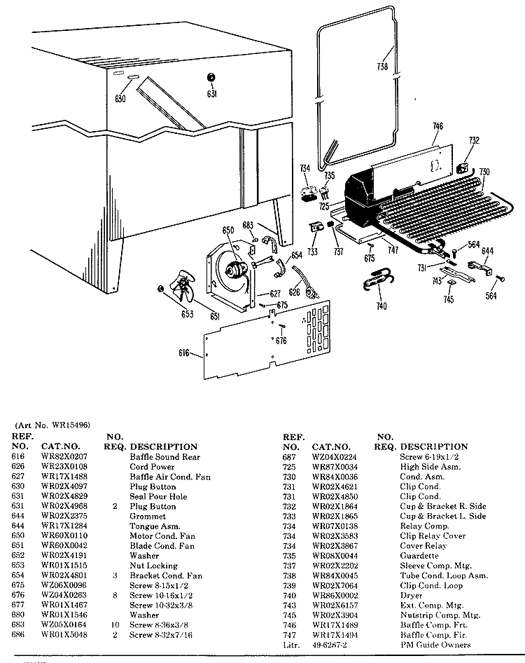 Section Diagram and Parts List for TFF20VAB  General Electric Refrigerator