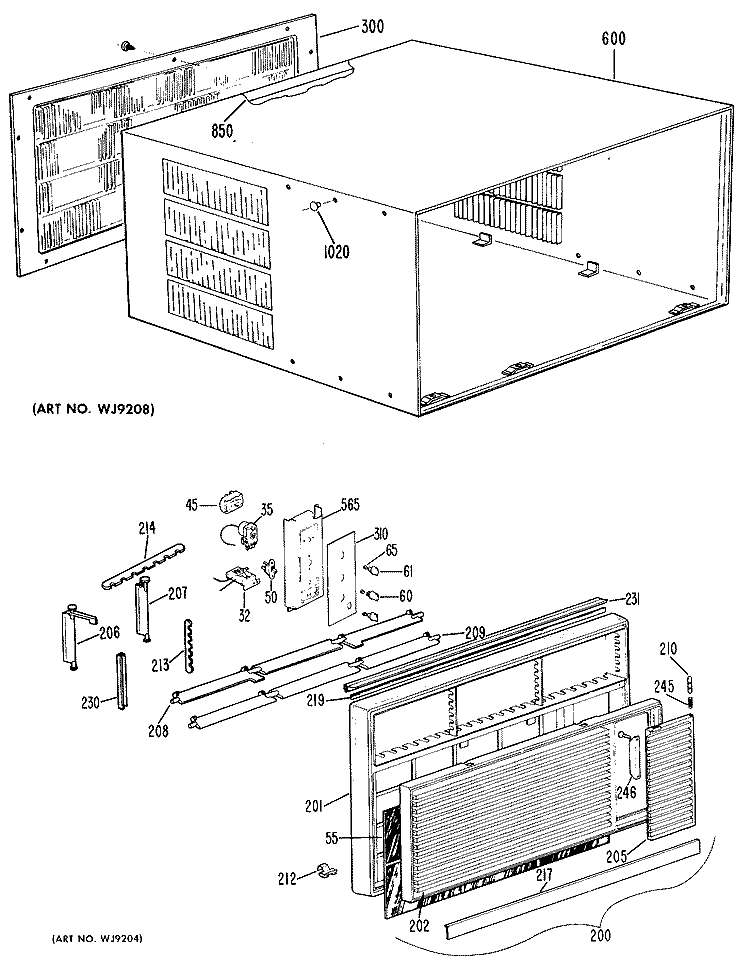 Section Diagram and Parts List for AD917W1G1  General Electric Air Conditioner