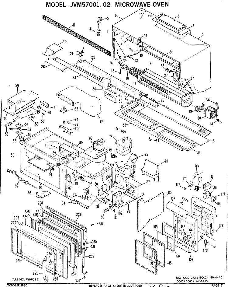Section Diagram and Parts List for JVM57001  General Electric Microwave