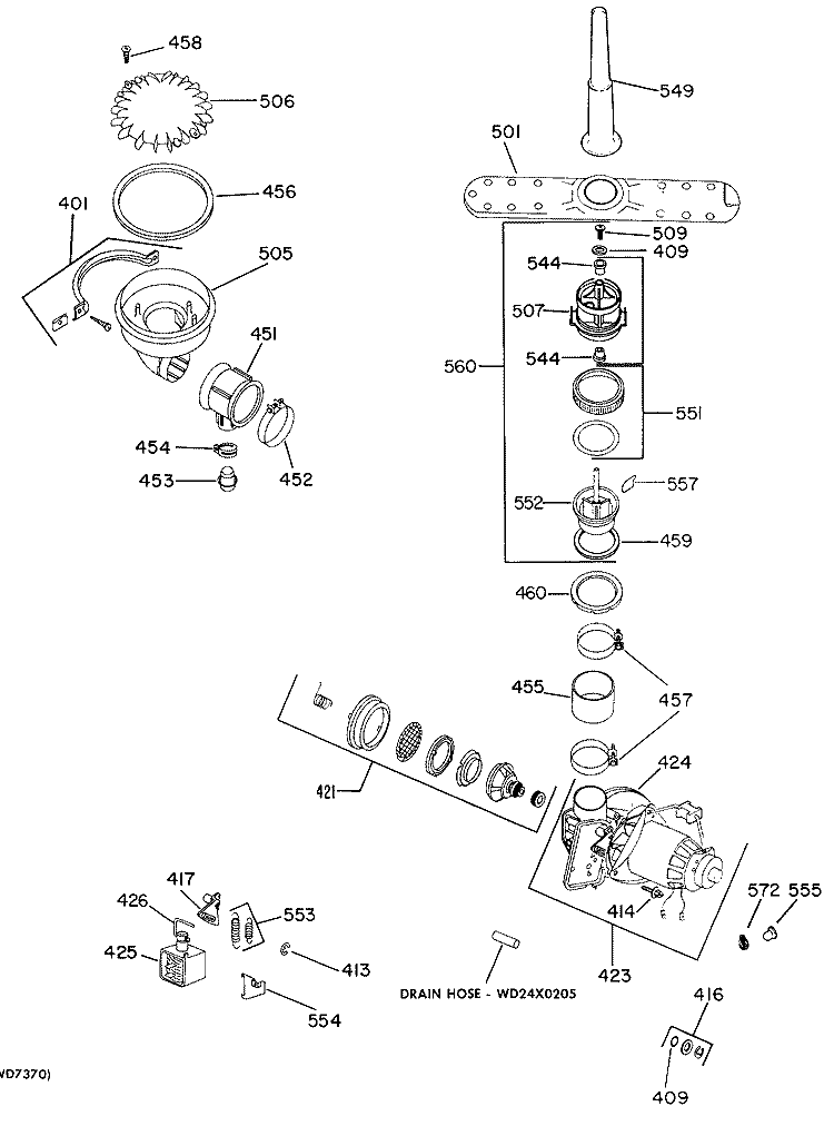 Section Diagram and Parts List for GSD551W-04FK  General Electric Dishwasher