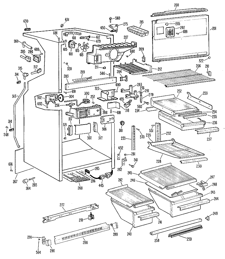 Section Diagram and Parts List for TBF19DBBR  General Electric Refrigerator