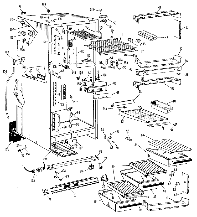 Section Diagram and Parts List for TBFA21DAB  General Electric Refrigerator