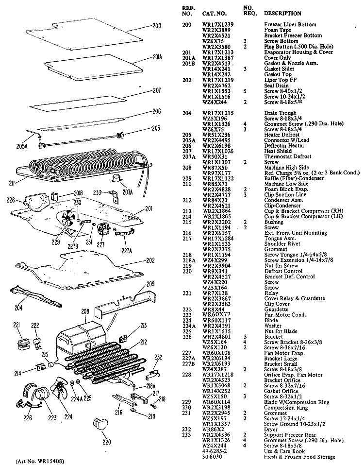 Section Diagram and Parts List for TBFA21DAB  General Electric Refrigerator