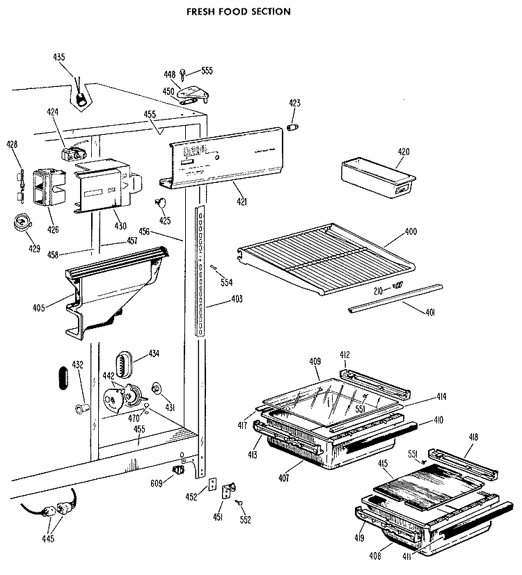 FRESH FOOD SECTION Diagram and Parts List for TFF20BAB  General Electric Refrigerator