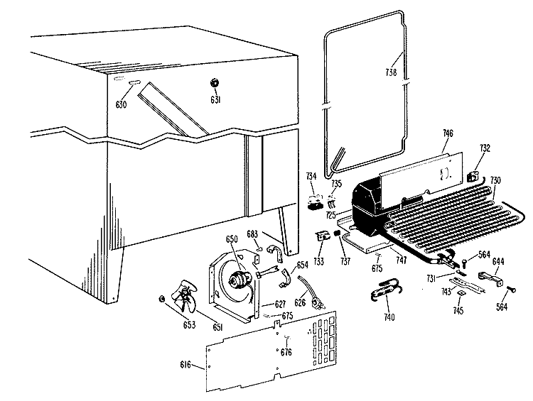 Section Diagram and Parts List for TFF20BAB  General Electric Refrigerator