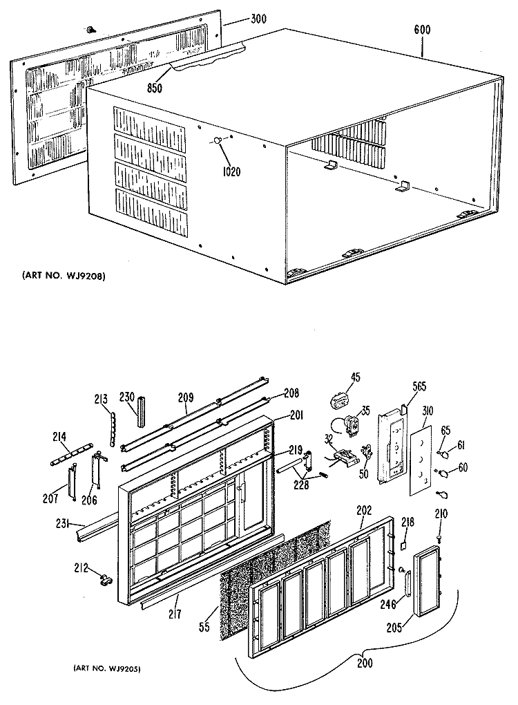 Section Diagram and Parts List for ADR24DAX3  General Electric Air Conditioner
