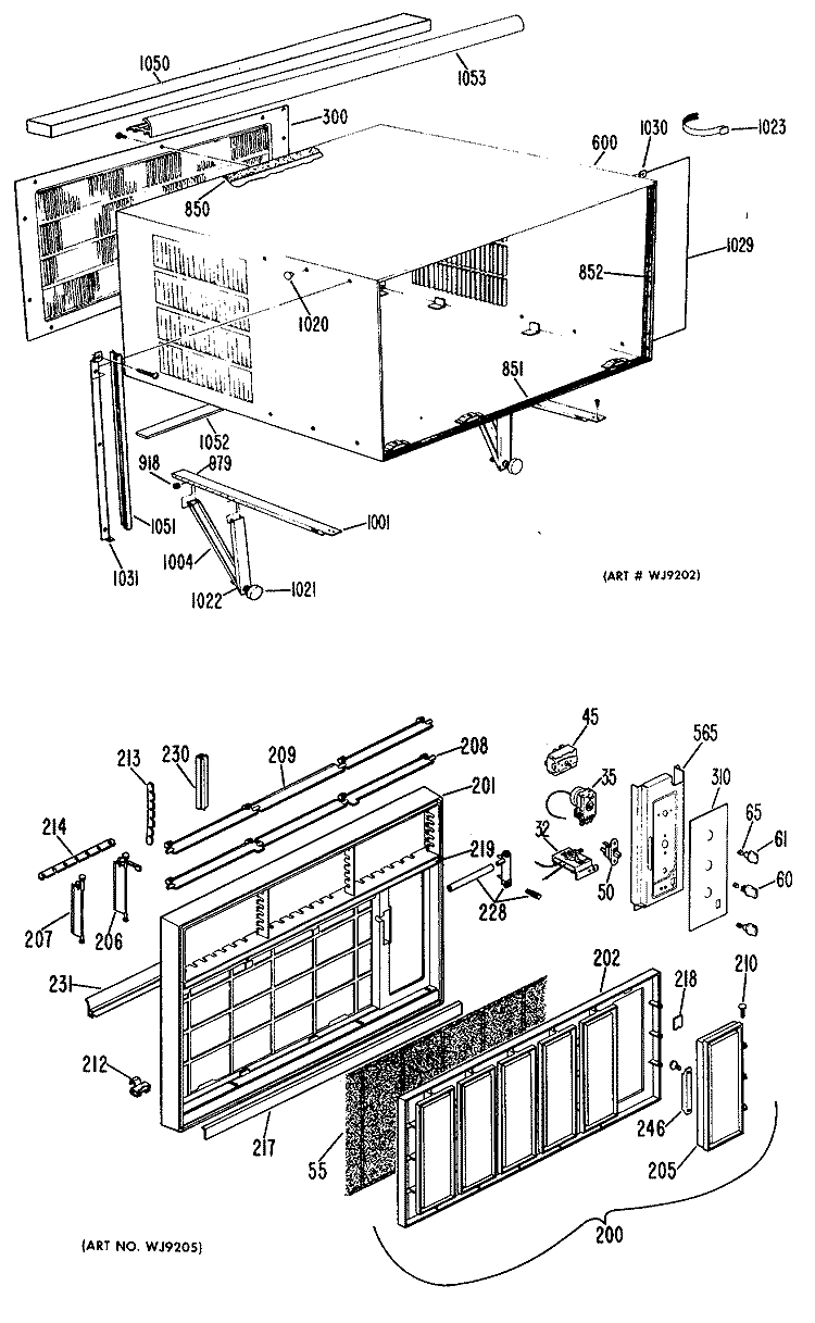 Section Diagram and Parts List for AD919DME3  General Electric Air Conditioner