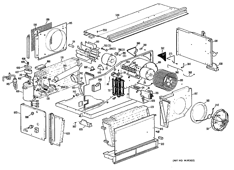 Section Diagram and Parts List for A2B589DAALQ1  General Electric Air Conditioner