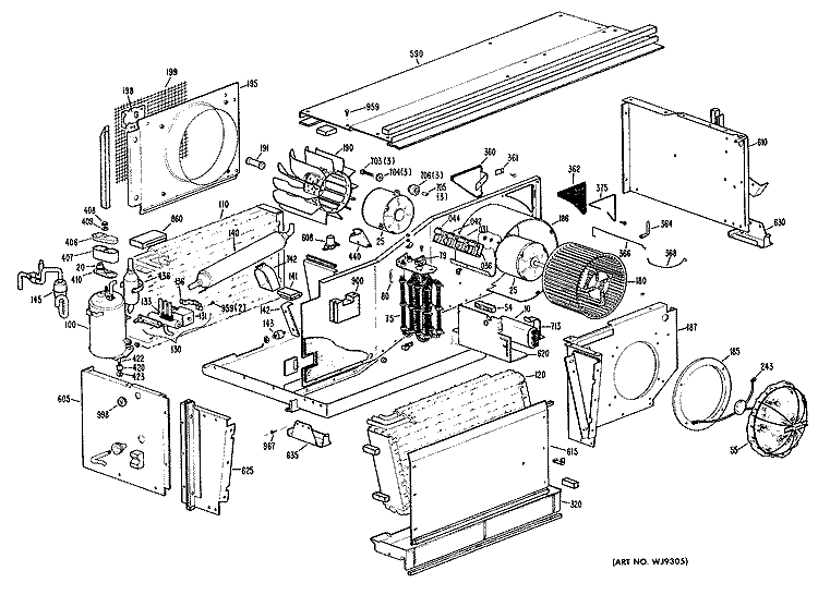 Section Diagram and Parts List for A2B588DJESQ2  General Electric Air Conditioner