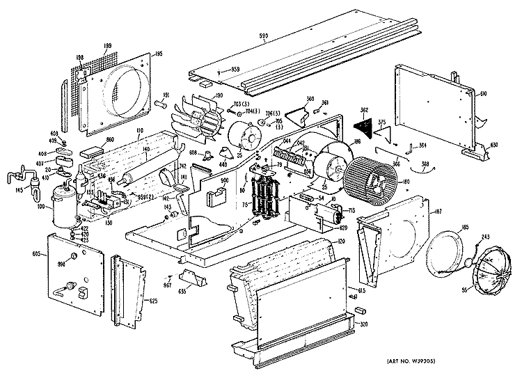 Section Diagram and Parts List for A2B688EVCNW1  General Electric Air Conditioner