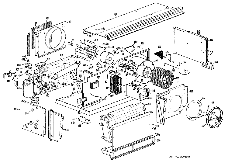 Section Diagram and Parts List for A2B588EVCNQ1  General Electric Air Conditioner
