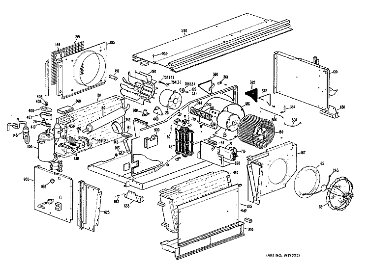 Section Diagram and Parts List for A2B588EPESQ1  General Electric Air Conditioner
