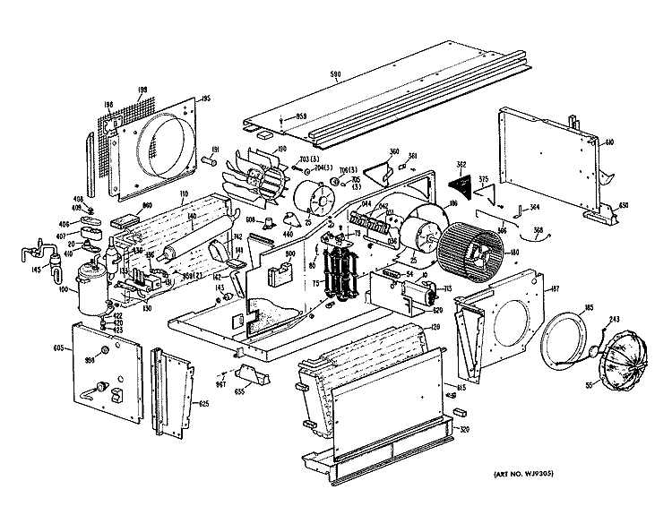 Section Diagram and Parts List for A2B588ESFSQ1  General Electric Air Conditioner