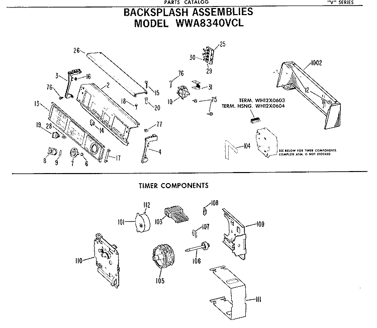 BACKSPLASH ASSEMBLIES Diagram and Parts List for WWA8340VCL  General Electric Washer