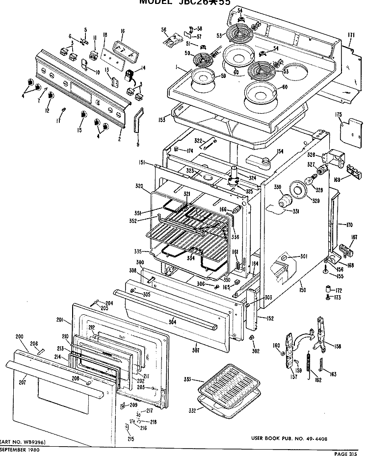 Section Diagram and Parts List for JBC26*55  General Electric Range