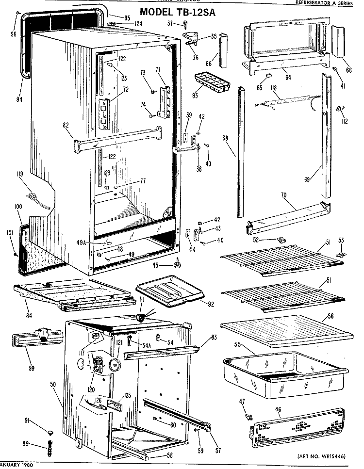 Section Diagram and Parts List for TB12SAY  General Electric Refrigerator
