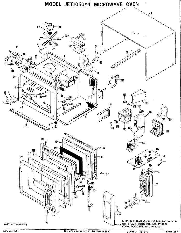 MICROWAVE OVEN Diagram and Parts List for JET1050Y4  General Electric Microwave