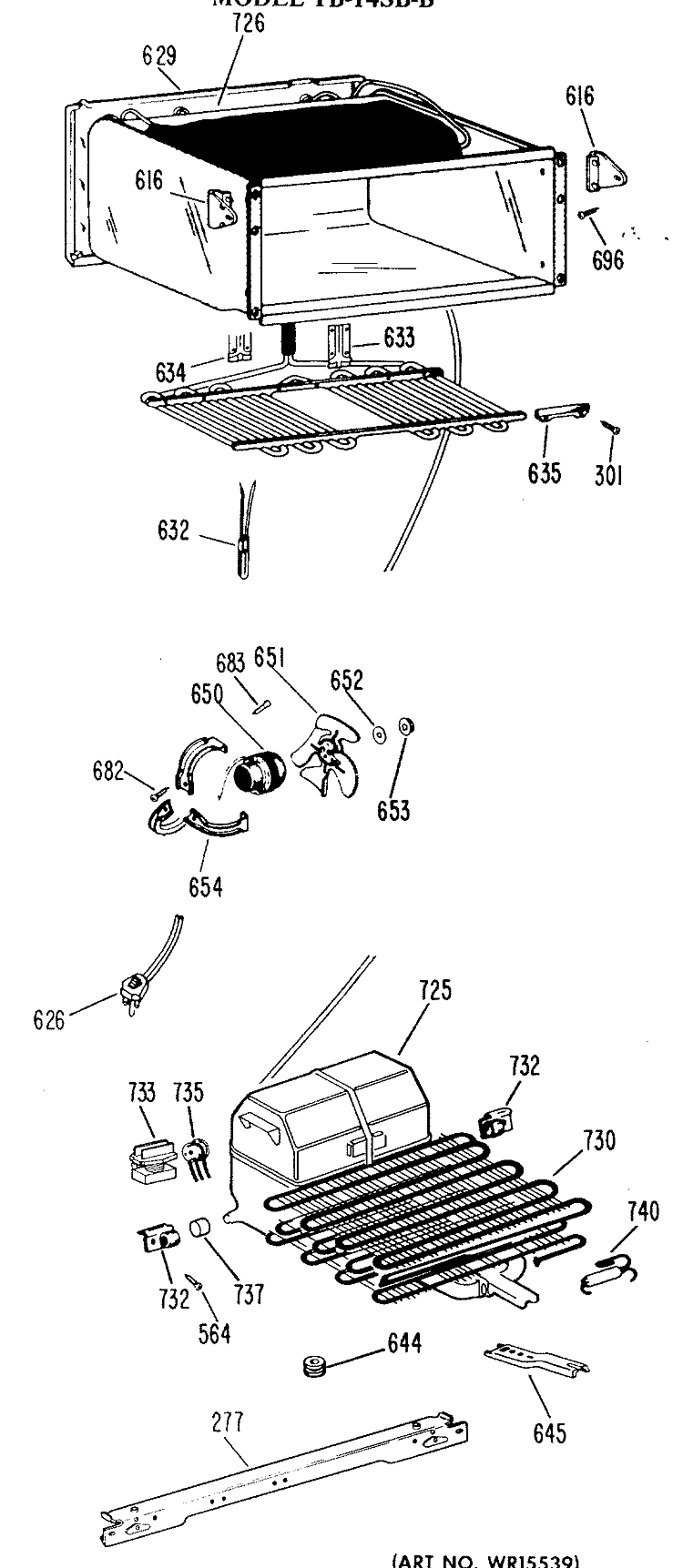 Section Diagram and Parts List for TB14SBBL  General Electric Refrigerator