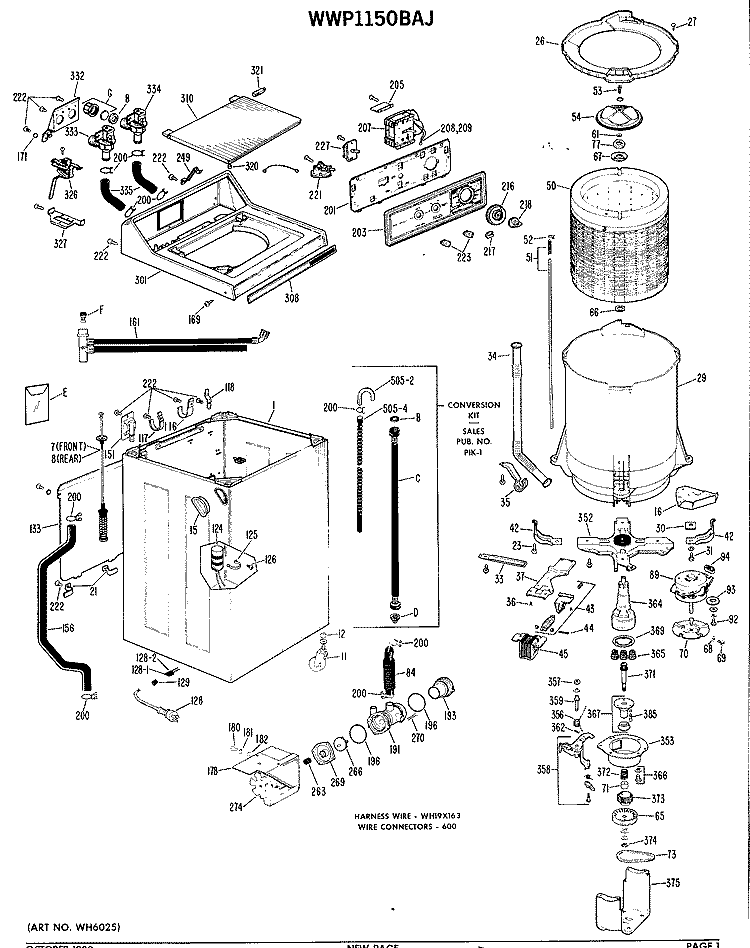 Section Diagram and Parts List for WWP1150BAJ  General Electric Washer