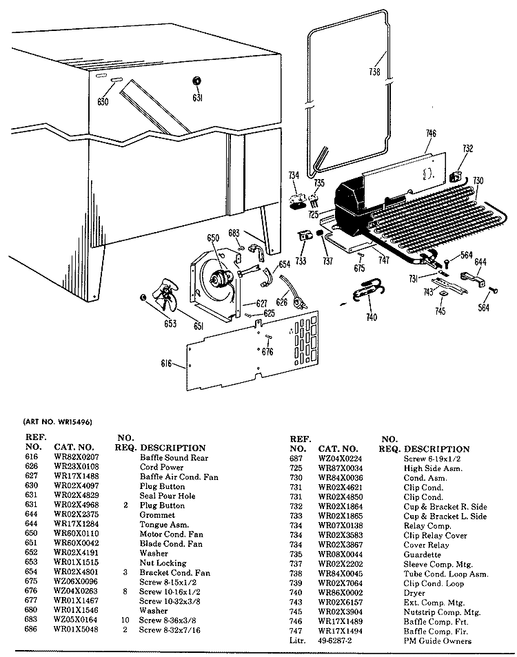 Section Diagram and Parts List for TFF20DAC  General Electric Refrigerator