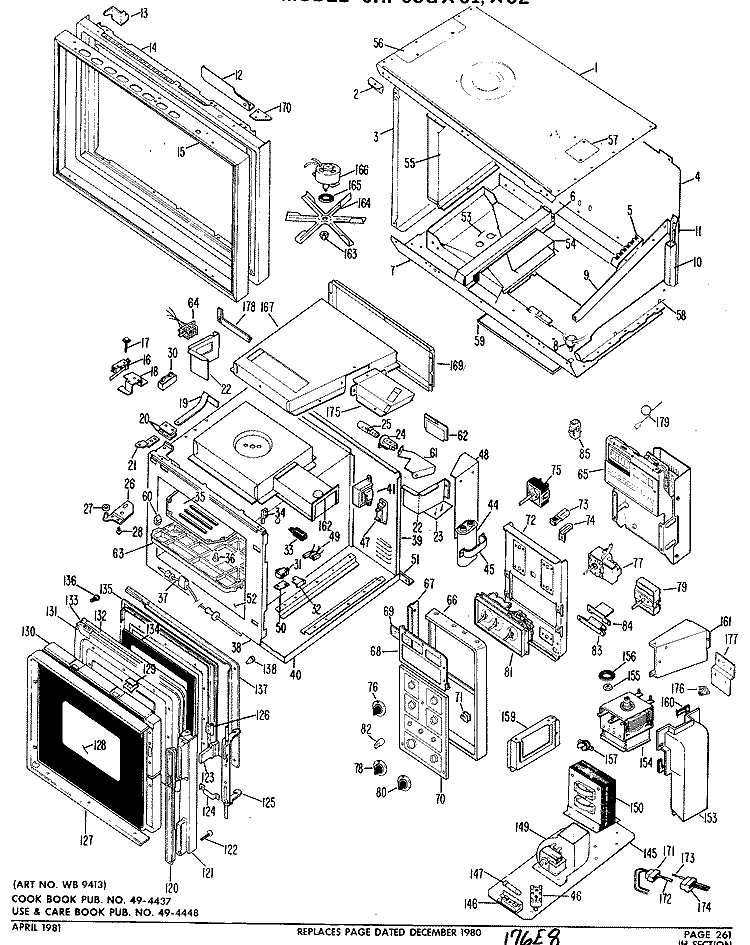 Section Diagram and Parts List for JHP65G*01  General Electric Range