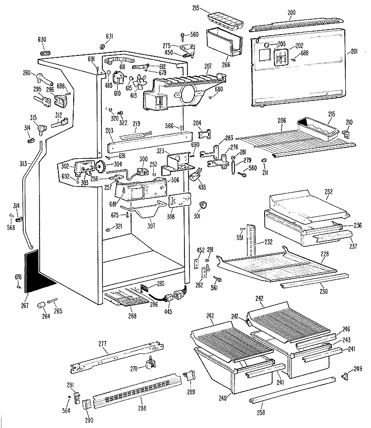 Section Diagram and Parts List for TBF17BBBR  General Electric Refrigerator