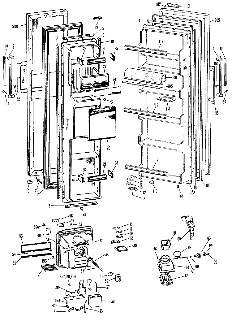 Section Diagram and Parts List for TFF20RBC  General Electric Refrigerator
