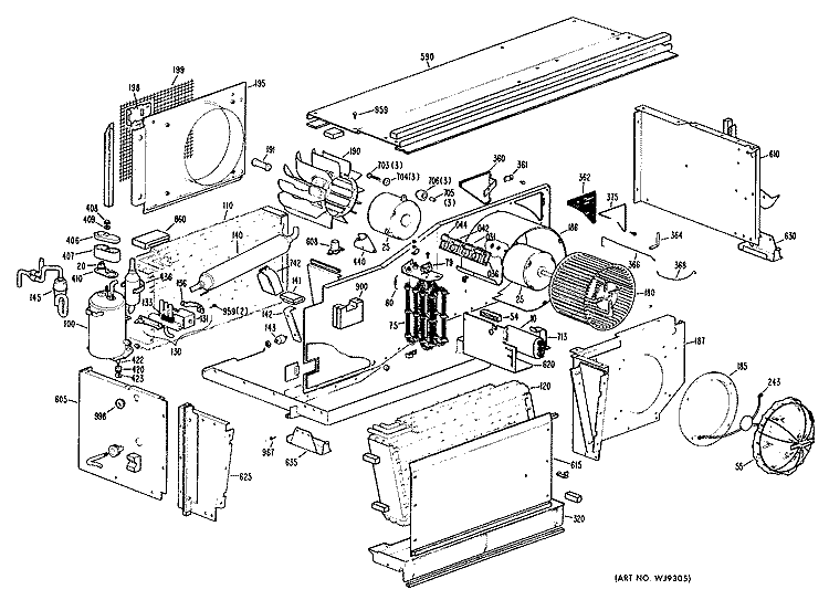 Section Diagram and Parts List for A3B588DJXLQ1  General Electric Air Conditioner