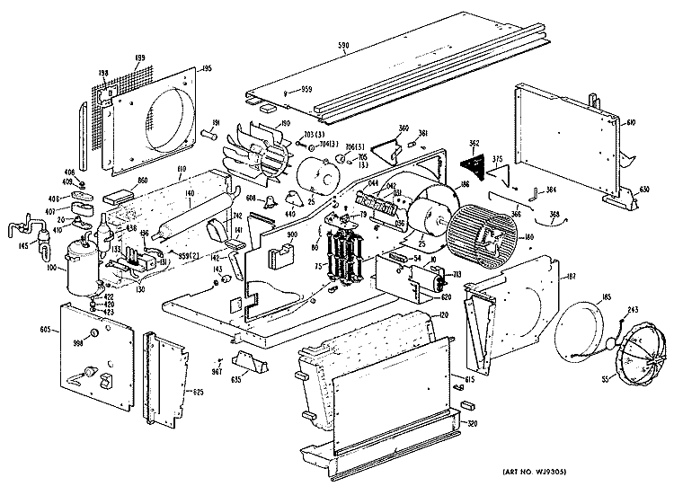 Section Diagram and Parts List for A3B588DGXLQ1  General Electric Air Conditioner