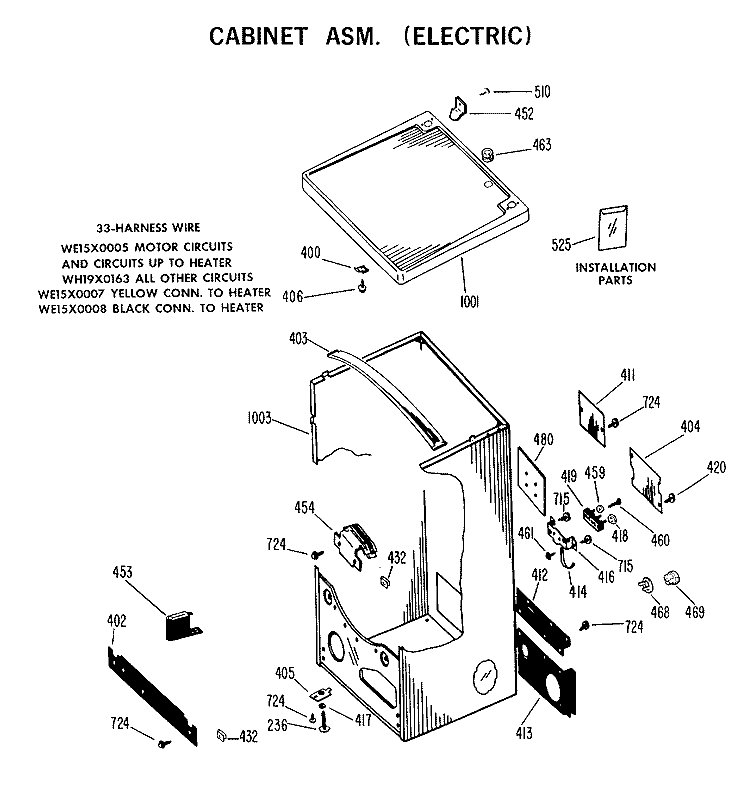 CABINET ASM. (ELECTRIC) Diagram and Parts List for DDE5211VHL  General Electric Dryer