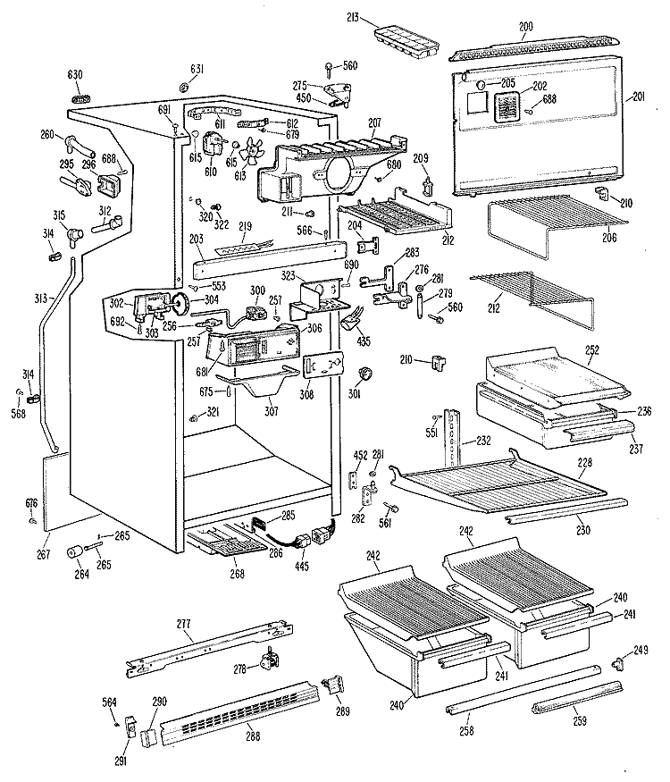 Section Diagram and Parts List for TBF17VBBR  General Electric Refrigerator