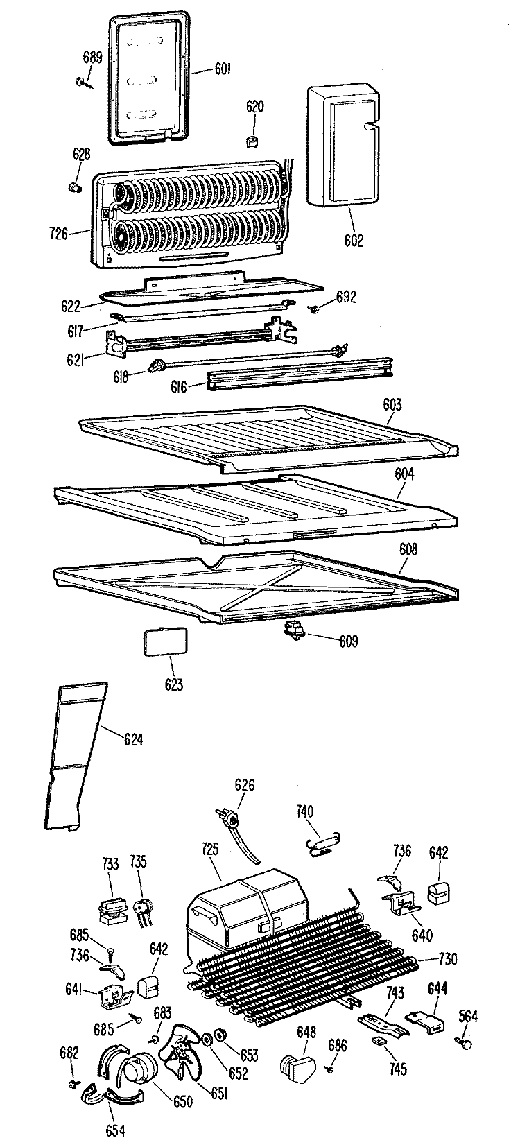 Section Diagram and Parts List for TBF17VBBR  General Electric Refrigerator