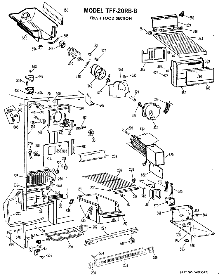 FRESH FOOD SECTION Diagram and Parts List for TFF20RBB  General Electric Refrigerator