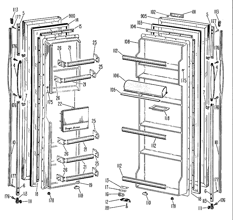 Section Diagram and Parts List for TFF20DBB  General Electric Refrigerator