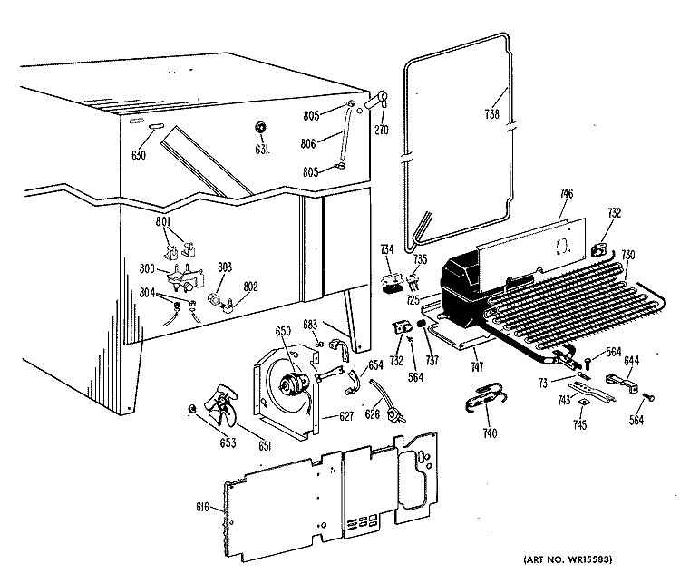 Section Diagram and Parts List for TFF22RBB  General Electric Refrigerator
