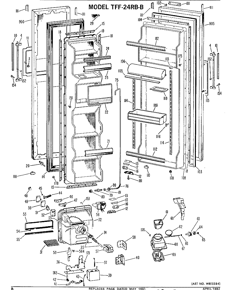 Section Diagram and Parts List for TFF24RBB  General Electric Refrigerator