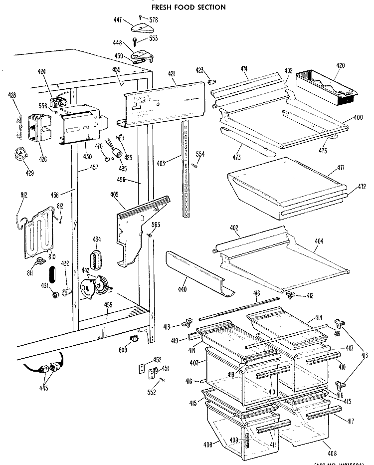 FRESH FOOD SECTION Diagram and Parts List for TFF24RBB  General Electric Refrigerator