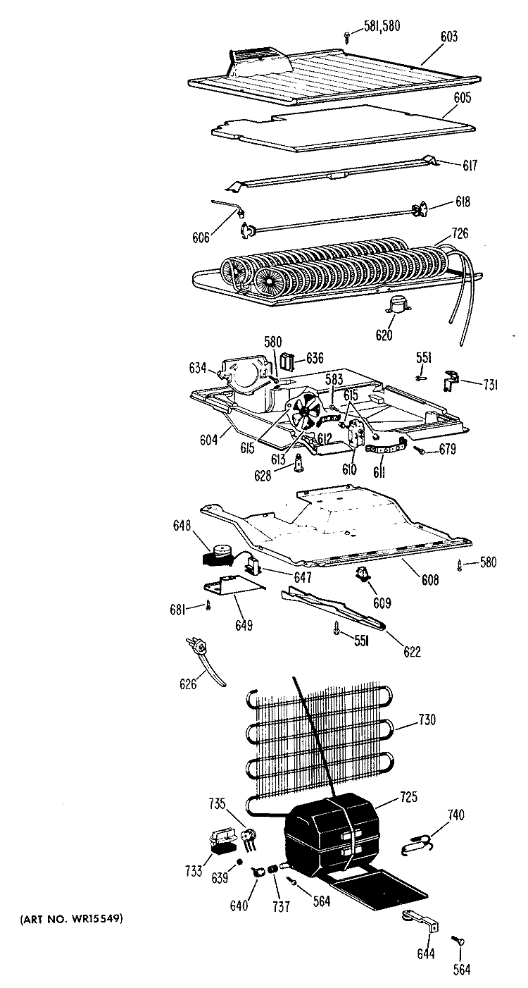 Section Diagram and Parts List for TBF14BBB  General Electric Refrigerator