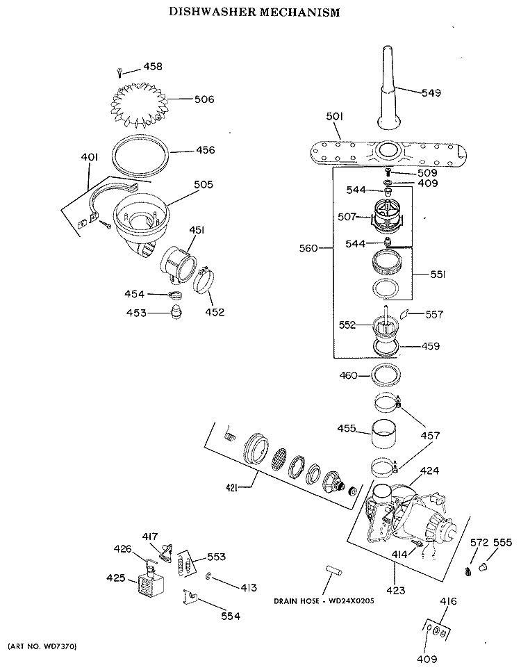 DISHWASHER MECHANISM Diagram and Parts List for GSC400W-52  General Electric Dishwasher